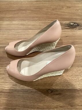 LK Bennett Blush Peep-Toe Espadrille Wedge Heels